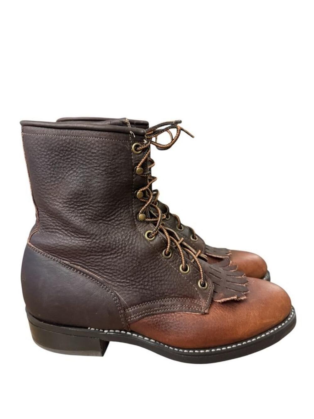 Vintage Laredo Kiltie Lacer Western Moto Boot Brown Leather Women size 8